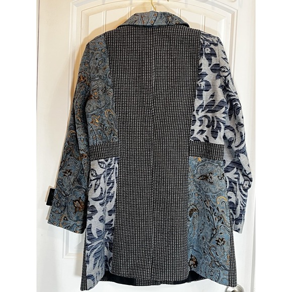 Venus Women's 10 Tapestry Patchwork Coat Blues Decorative Buttons Knee Length - Picture 6 of 9